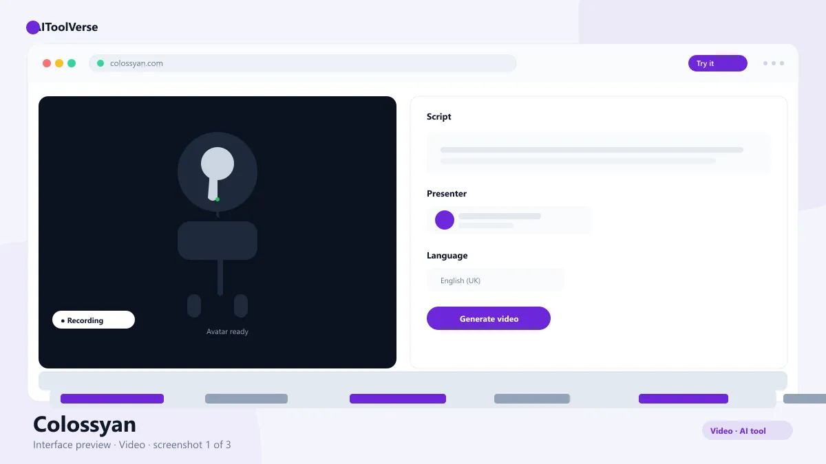 Colossyan AI avatar video generator interface for training
