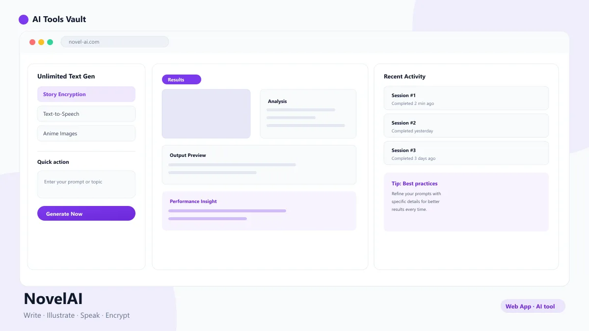 NovelAI storytelling workspace with text editor, AI generation, and image creation panels